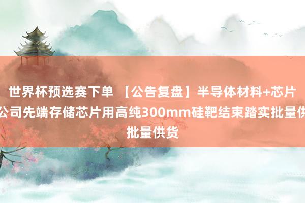 世界杯预选赛下单 【公告复盘】半导体材料+芯片！公司先端存储芯片用高纯300mm硅靶结束踏实批量供货