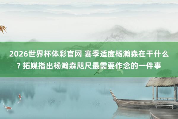 2026世界杯体彩官网 赛季适度杨瀚森在干什么? 拓媒指出杨瀚森咫尺最需要作念的一件事