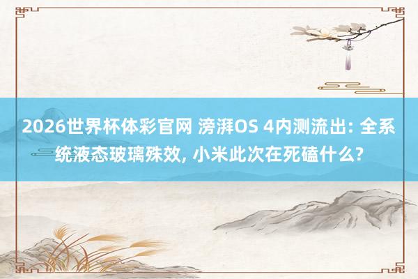 2026世界杯体彩官网 滂湃OS 4内测流出: 全系统液态玻璃殊效, 小米此次在死磕什么?