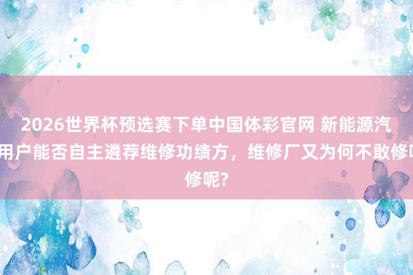 2026世界杯预选赛下单中国体彩官网 新能源汽车用户能否自主遴荐维修功绩方,维修厂又为何不敢修呢?