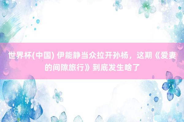 世界杯(中国) 伊能静当众拉开孙杨,这期《爱妻的间隙旅行》到底发生啥了