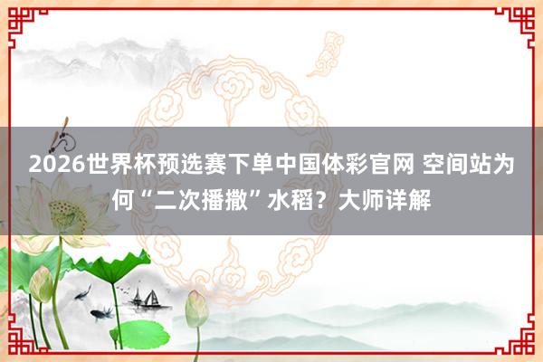 2026世界杯预选赛下单中国体彩官网 空间站为何“二次播撒”水稻?大师详解