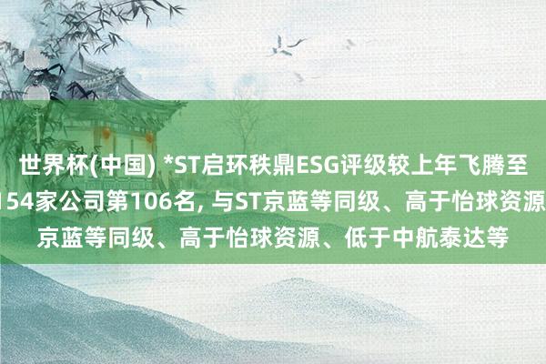 世界杯(中国) *ST启环秩鼎ESG评级较上年飞腾至BBB, 位居同业业154家公司第106名, 与ST京蓝等同级、高于怡球资源、低于中航泰达等