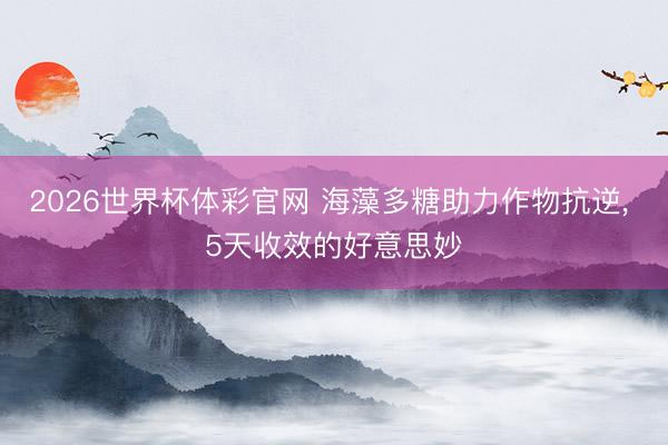 2026世界杯体彩官网 海藻多糖助力作物抗逆, 5天收效的好意思妙