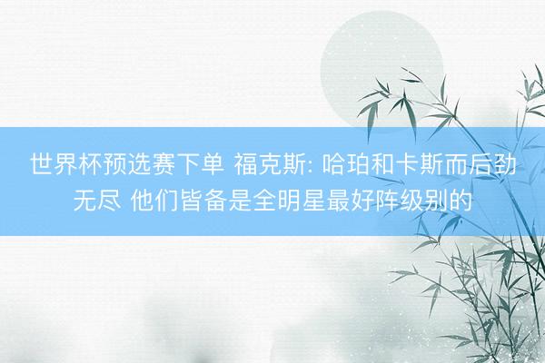 世界杯预选赛下单 福克斯: 哈珀和卡斯而后劲无尽 他们皆备是全明星最好阵级别的